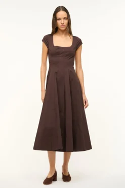 STAUD SHORT SLEEVE WELLS DRESS EARTH