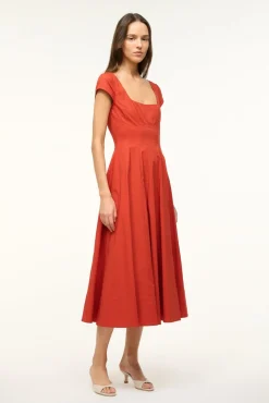 STAUD SHORT SLEEVE WELLS DRESS RUST